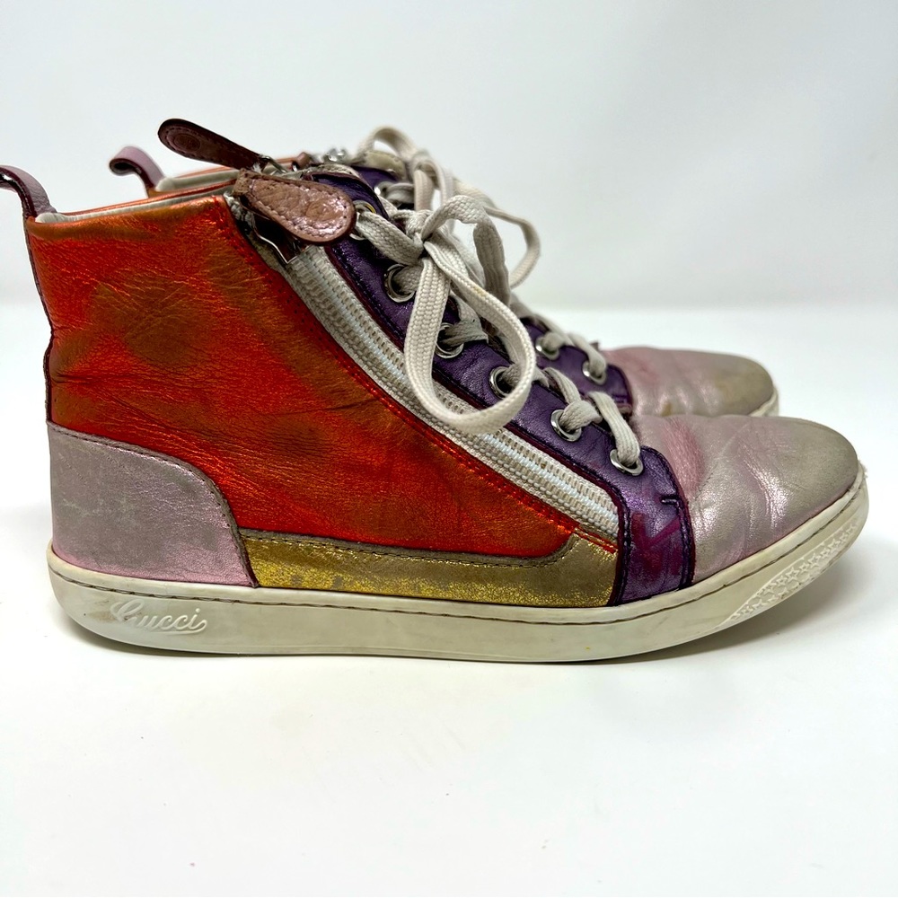 Gucci Kids Metallic Leather High Tops Size 33